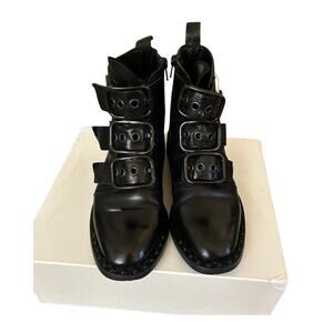 Just Juice Black Leather Buckle Ankle Boots – Goth Booties Size 37 Italy